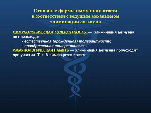 Основные формы иммунного ответа в соответствии с ведущим механизмом элиминации антигена