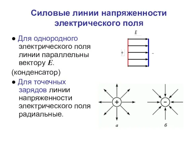 Силовые линии напряженности электрического поля ● Для однородного электрического поля линии