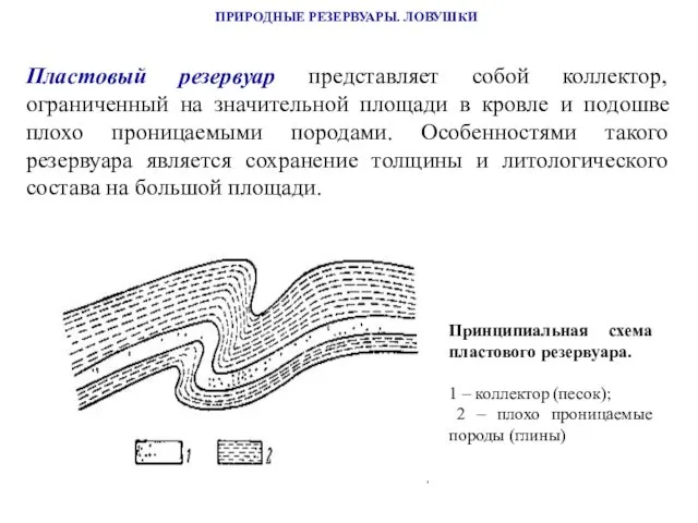 ПРИРОДНЫЕ РЕЗЕРВУАРЫ. ЛОВУШКИ Пластовый резервуар представляет собой коллектор, ограниченный на значительной