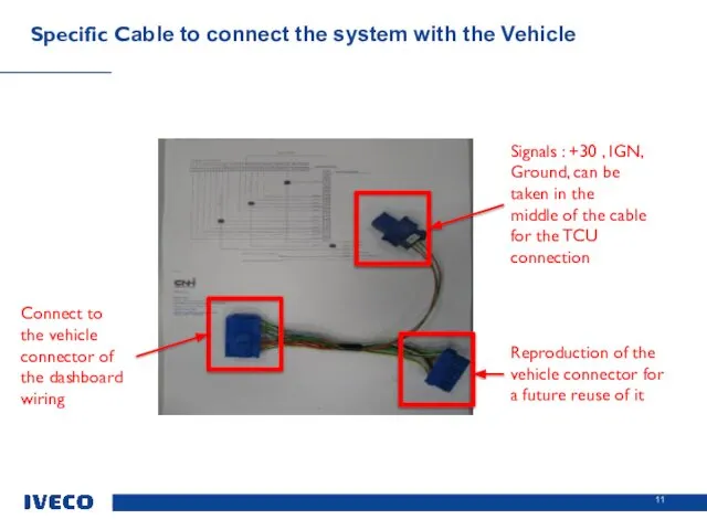 Specific Cable to connect the system with the Vehicle Reproduction of