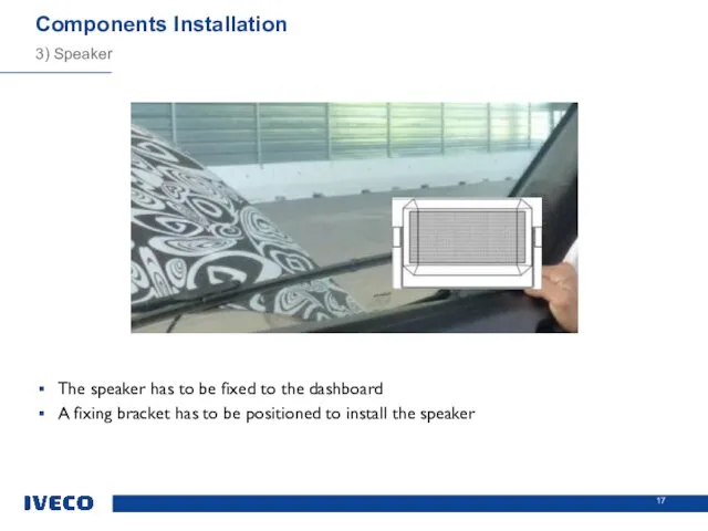 Components Installation 3) Speaker The speaker has to be fixed to