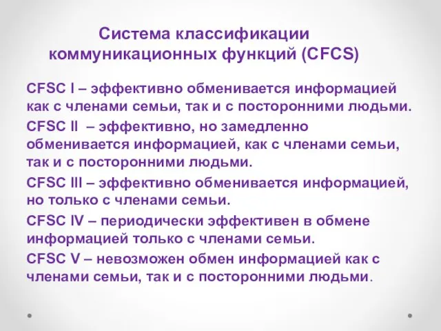 Система классификации коммуникационных функций (СFCS) CFSC I – эффективно обменивается информацией
