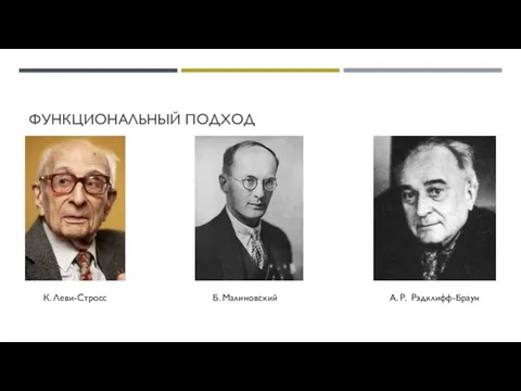 ФУНКЦИОНАЛЬНЫЙ ПОДХОД К. Леви-Стросс Б. Малиновский А. Р. Рэдклифф-Браун