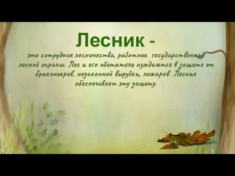 это сотрудник лесничества, работник государственной лесной охраны. Лес и его обитатели