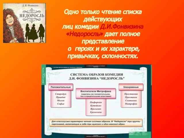 Одно только чтение списка действующих лиц комедии Д.И.Фонвизина «Недоросль» дает полное