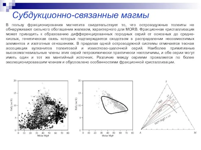 Субдукционно-связанные магмы В пользу фракционирования магнетита свидетельствует то, что островодужные толеиты