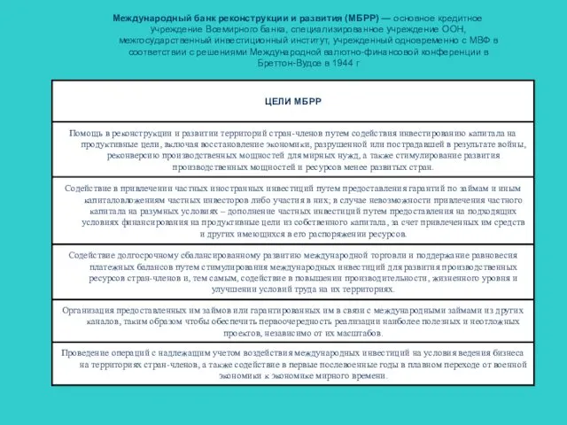 Международный банк реконструкции и развития (МБРР) — основное кредитное учреждение Всемирного