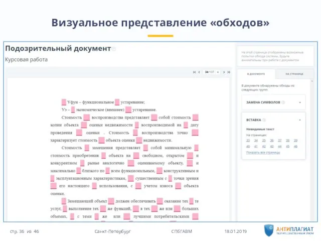 Визуальное представление «обходов» 18.01.2019 46 Санкт-Петербург СПбГАВМ стр. из