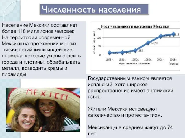 Численность населения Государственным языком является испанский, хотя широкое распространение имеет английский