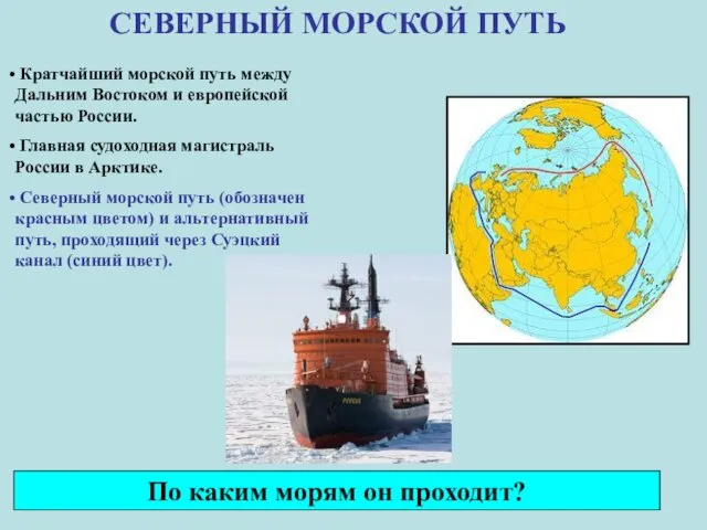 СЕВЕРНЫЙ МОРСКОЙ ПУТЬ Кратчайший морской путь между Дальним Востоком и европейской