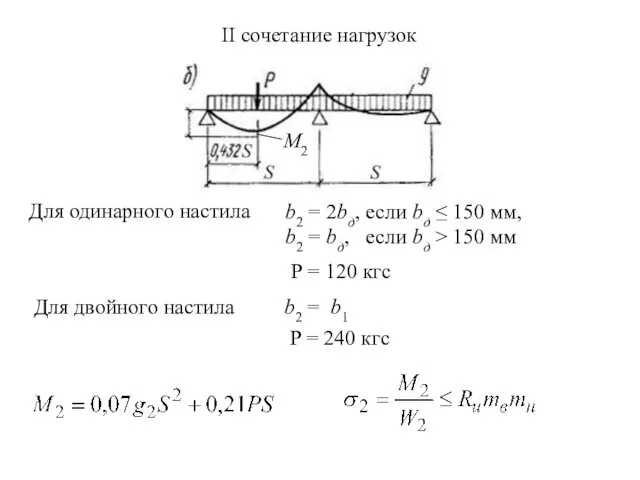 II сочетание нагрузок b2 = 2bд, если bд ≤ 150 мм,