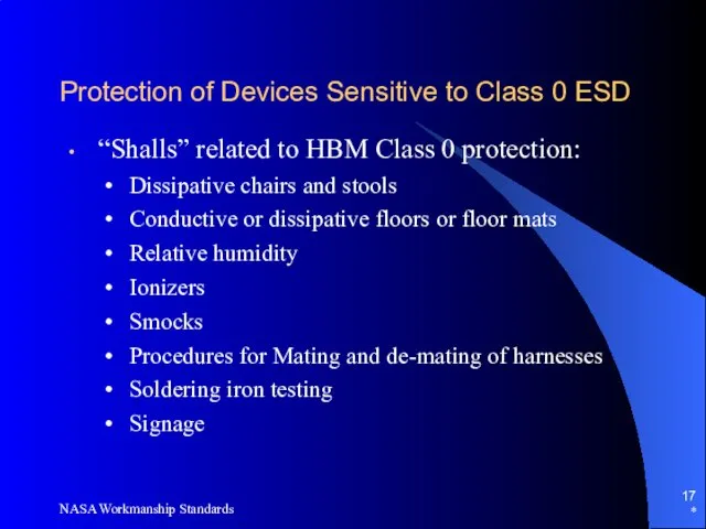 Protection of Devices Sensitive to Class 0 ESD “Shalls” related to