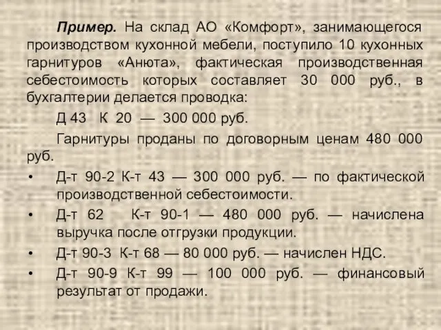 Пример. На склад АО «Комфорт», занимающегося производством кухонной мебели, поступило 10