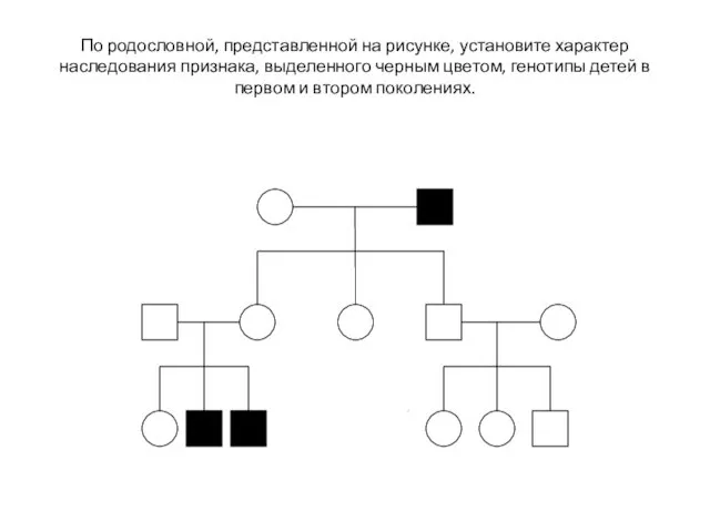 По родословной, представленной на рисунке, установите характер наследования признака, выделенного черным