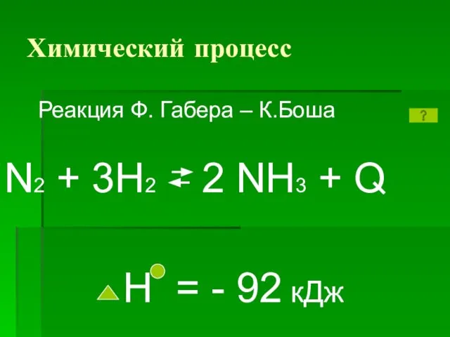 Химический процесс N2 + 3H2 2 NH3 + O H =