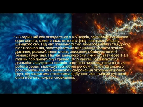 7-8-годинний сон складається з 4-5 циклів, закономірно змінюють один одного, кожен