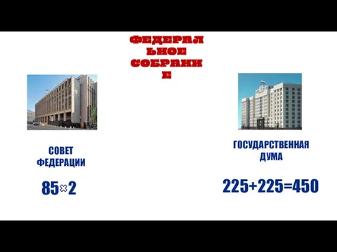 ФЕДЕРАЛЬНОЕ СОБРАНИЕ СОВЕТ ФЕДЕРАЦИИ ГОСУДАРСТВЕННАЯ ДУМА 85 2 225+225=450