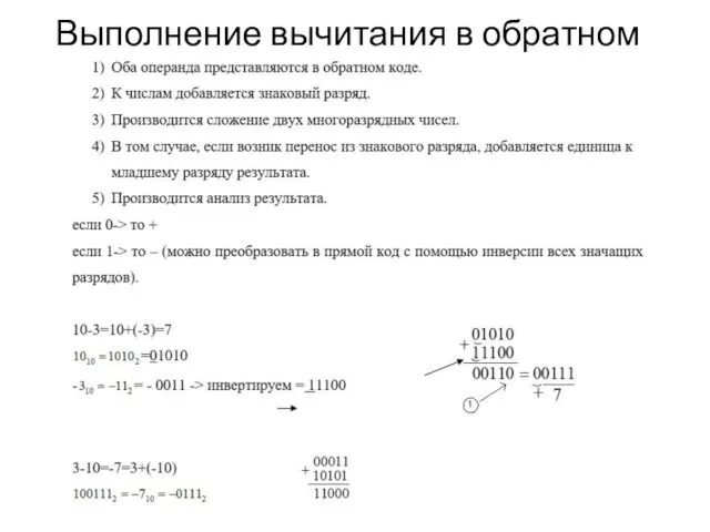 Выполнение вычитания в обратном коде