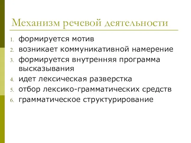 Механизм речевой деятельности формируется мотив возникает коммуникативной намерение формируется внутренняя программа