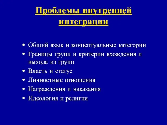 Проблемы внутренней интеграции Общий язык и концептуальные категории Границы групп и