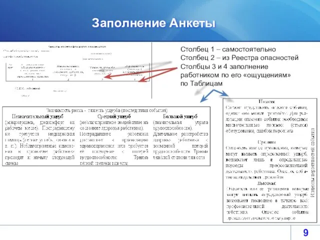 Заполнение Анкеты Столбец 1 – самостоятельно Столбец 2 – из Реестра