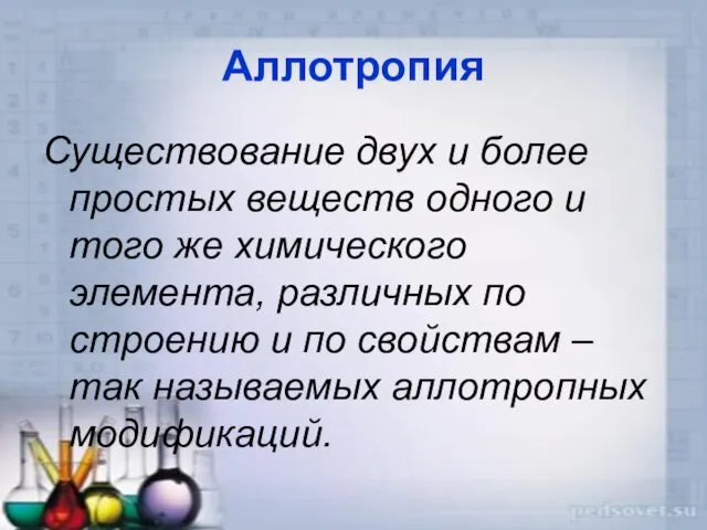 Аллотропия Существование двух и более простых веществ одного и того же