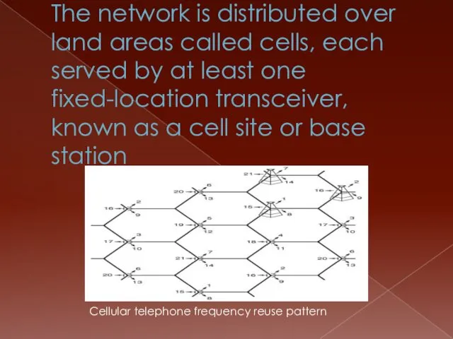 The network is distributed over land areas called cells, each served