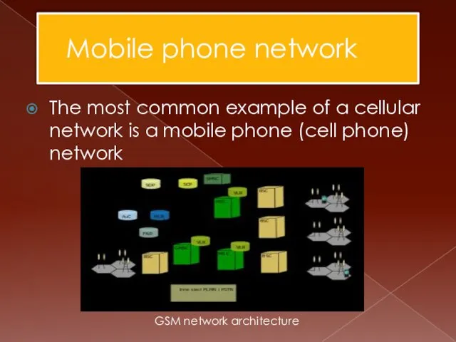 Mobile phone network The most common example of a cellular network