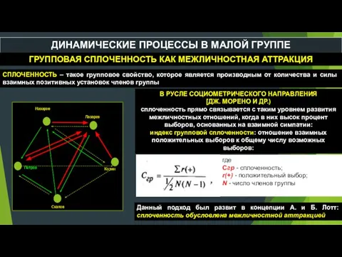 ДИНАМИЧЕСКИЕ ПРОЦЕССЫ В МАЛОЙ ГРУППЕ СПЛОЧЕННОСТЬ – такое групповое свойство, которое