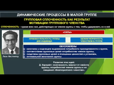 ДИНАМИЧЕСКИЕ ПРОЦЕССЫ В МАЛОЙ ГРУППЕ ГРУППОВАЯ СПЛОЧЕННОСТЬ КАК РЕЗУЛЬТАТ МОТИВАЦИИ ГРУППОВОГО