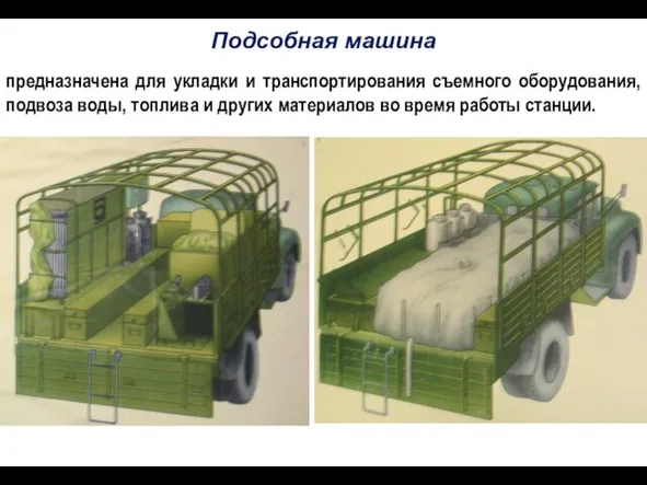 Подсобная машина предназначена для укладки и транспортирования съемного оборудования, подвоза воды,