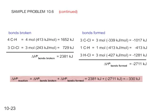 SAMPLE PROBLEM 10.6 (continued) bonds broken bonds formed 4 C-H =