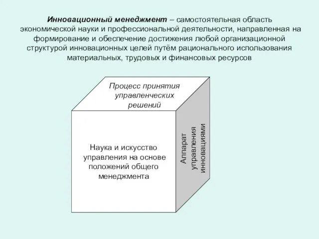 Инновационный менеджмент – самостоятельная область экономической науки и профессиональной деятельности, направленная