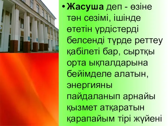 Жасуша деп - өзіне тән сезімі, ішінде өтетін үрдістерді белсенді түрде