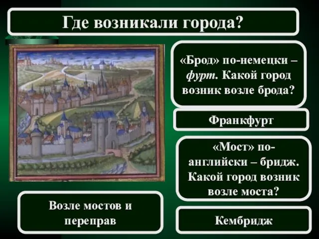 «Брод» по-немецки – фурт. Какой город возник возле брода? Где возникали