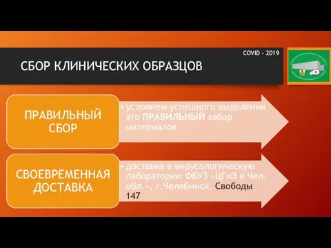 СБОР КЛИНИЧЕСКИХ ОБРАЗЦОВ COVID - 2019