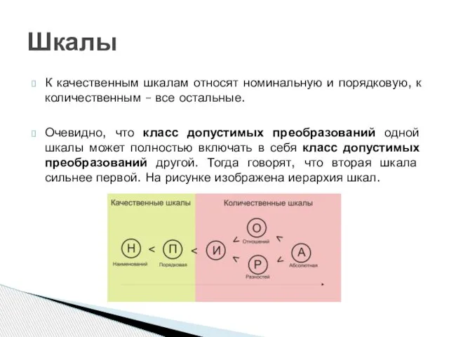 К качественным шкалам относят номинальную и порядковую, к количественным – все