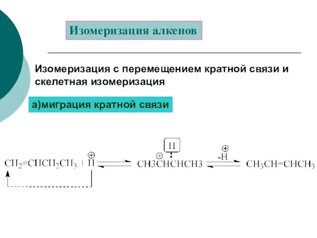 Изомеризация алкенов Изомеризация с перемещением кратной связи и скелетная изомеризация а)миграция кратной связи