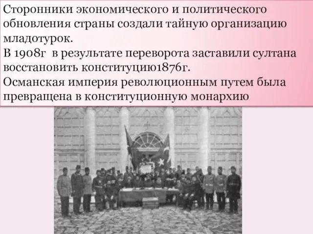 Сторонники экономического и политического обновления страны создали тайную организацию младотурок. В