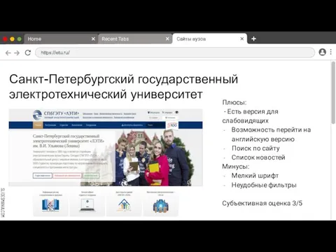 Санкт-Петербургский государственный электротехнический университет Home Recent Tabs Сайты вузов https://etu.ru/ Плюсы: