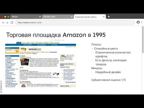 Торговая площадка Amazon в 1995 Плюсы: - Спокойные цвета Ограниченное количество