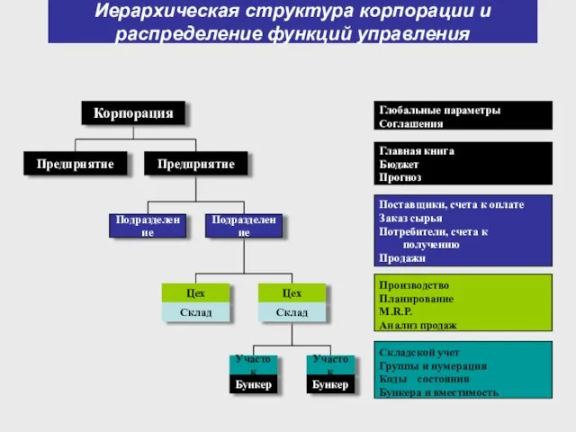 Иерархическая структура корпорации и распределение функций управления