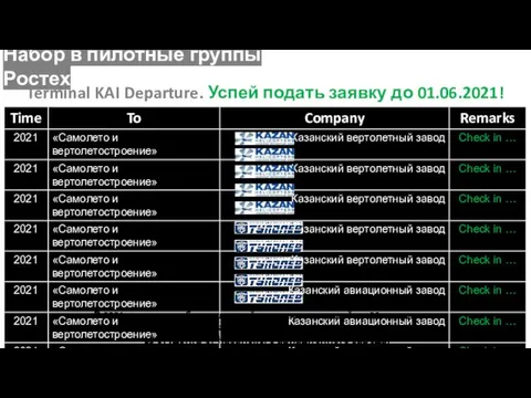 Набор в пилотные группы Ростех Terminal KAI Departure. Успей подать заявку