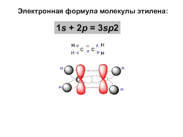 Электронная формула молекулы этилена: 1s + 2p = 3sp2