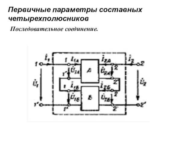 Первичные параметры составных четырехполюсников Последовательное соединение.