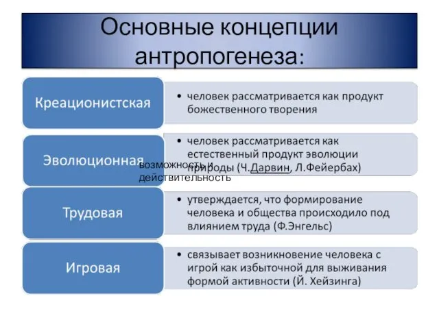 Основные концепции антропогенеза: возможность и действительность