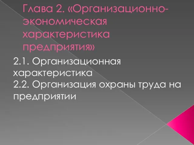 Глава 2. «Организационно-экономическая характеристика предприятия» 2.1. Организационная характеристика 2.2. Организация охраны труда на предприятии