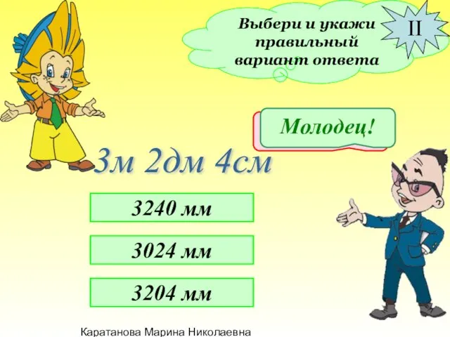 Каратанова Марина Николаевна Выбери и укажи правильный вариант ответа 3м 2дм