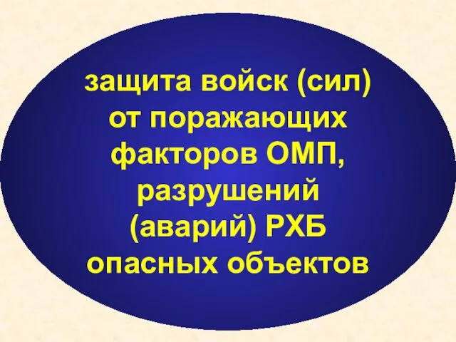 защита войск (сил) от поражающих факторов ОМП, разрушений (аварий) РХБ опасных объектов