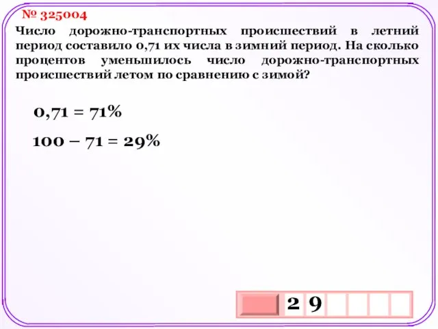 № 325004 Число дорожно-транспортных происшествий в летний период составило 0,71 их